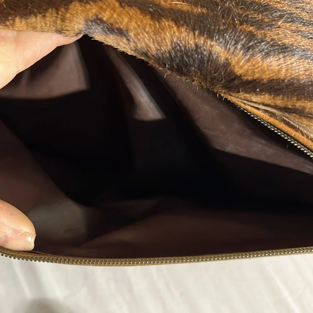 Gabriella cognac Brown leather animal print envelope crossbody bag communter bag